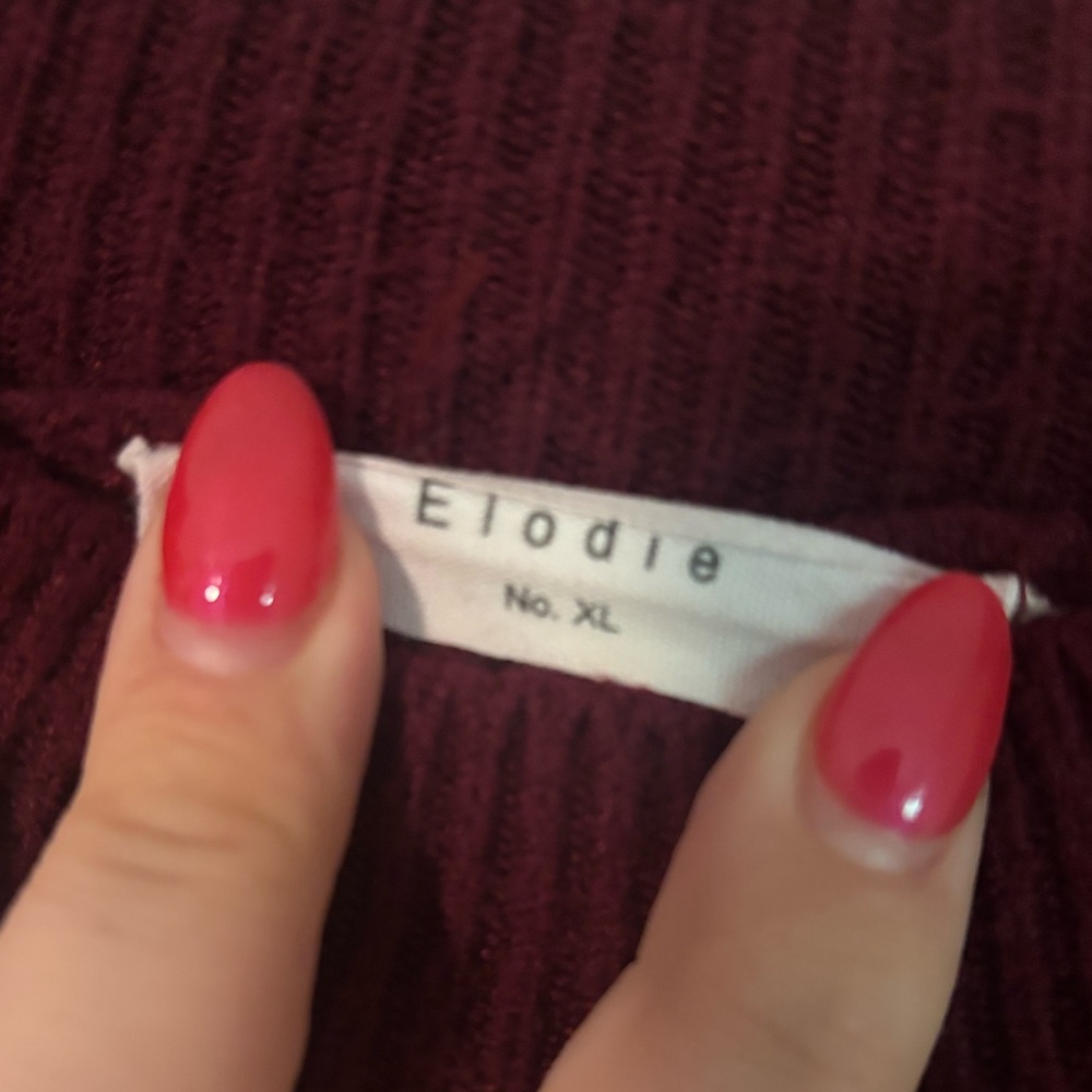 ELODIE - Garnet Red Crew Neck Sweater with Ribbed Detailing - XL - Picture 2 of 2